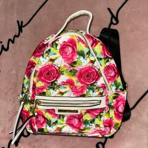 Juicy Couture colorful pink roses floral backpack.